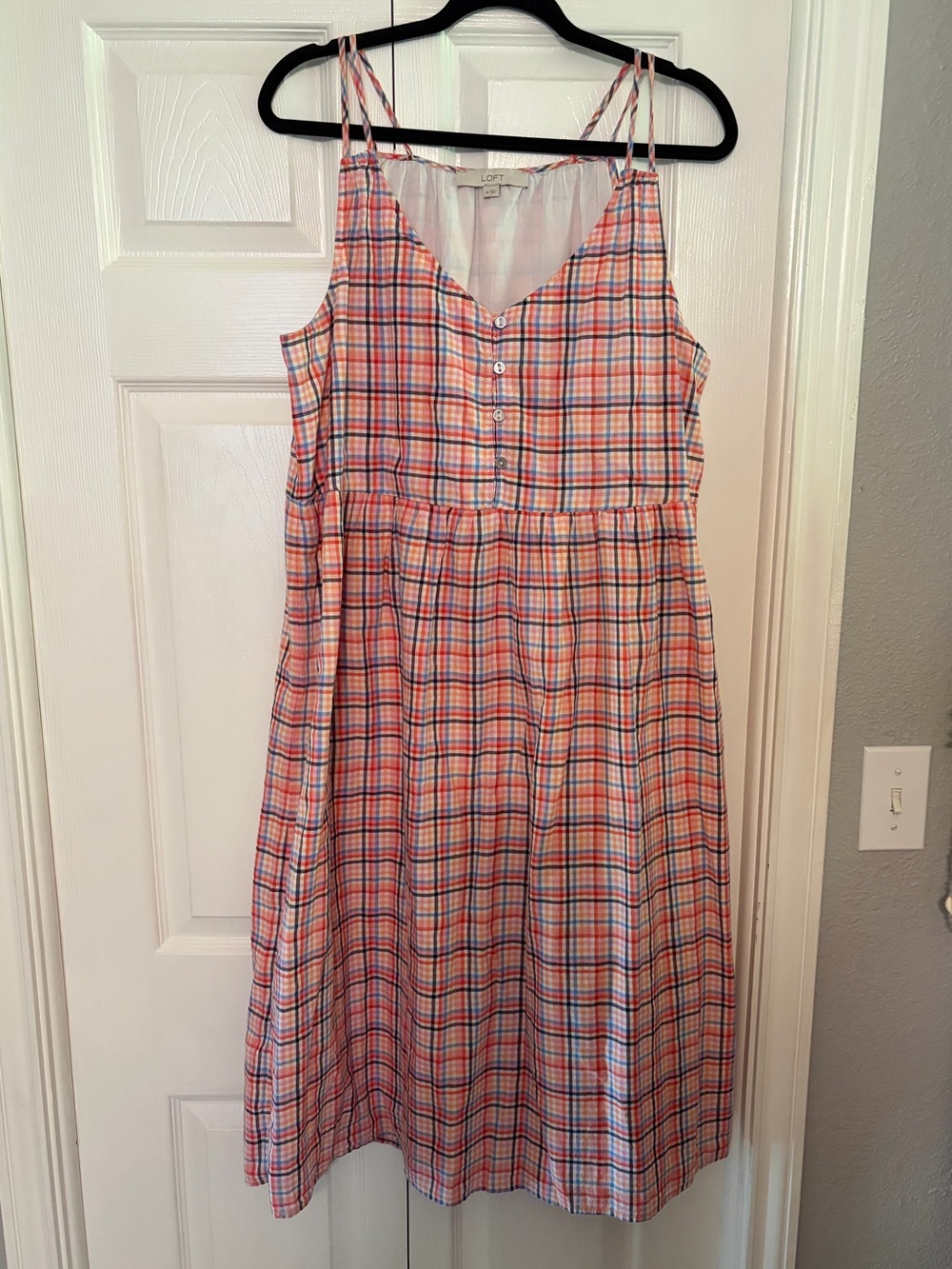 LOFT Pink and Blue Plaid Sleeveless Cotton Dress